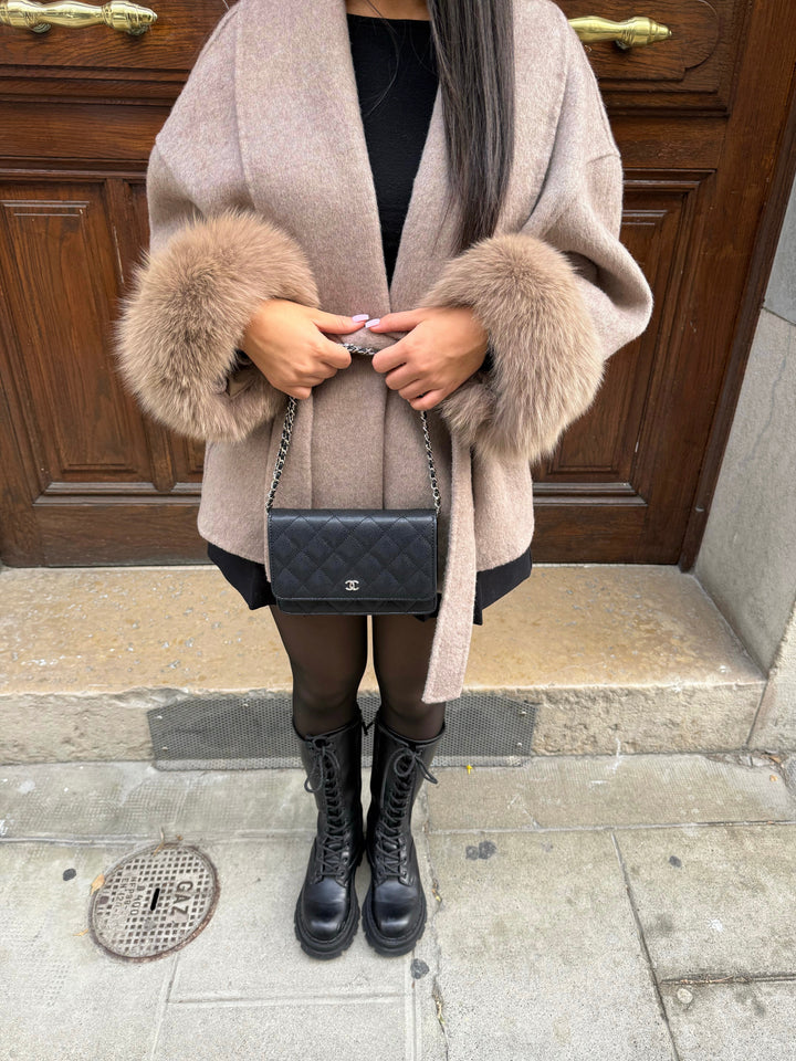 LUXURY FAUX FUR COAT WITH WAIST BELT