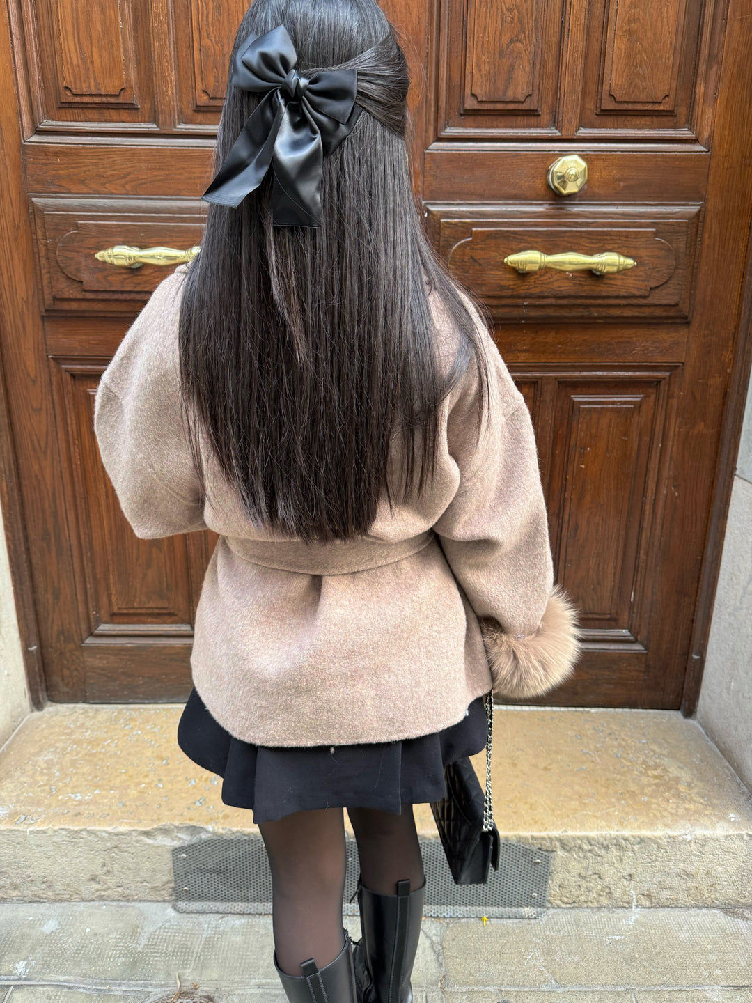 LUXURY FAUX FUR COAT WITH WAIST BELT