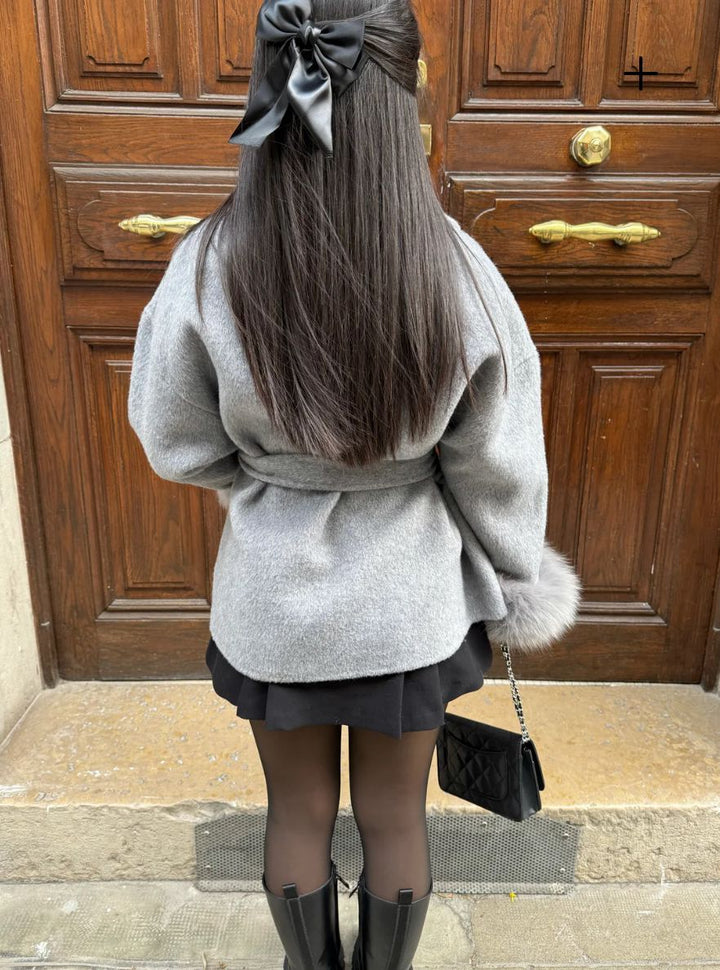 LUXURY FAUX FUR COAT WITH WAIST BELT