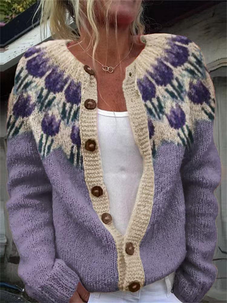 KASSIA™ | VINTAGE FLORAL KNIT CARDIGAN