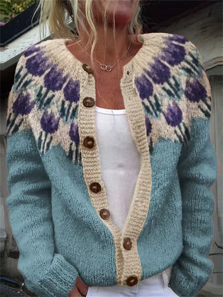 KASSIA™ | VINTAGE FLORAL KNIT CARDIGAN
