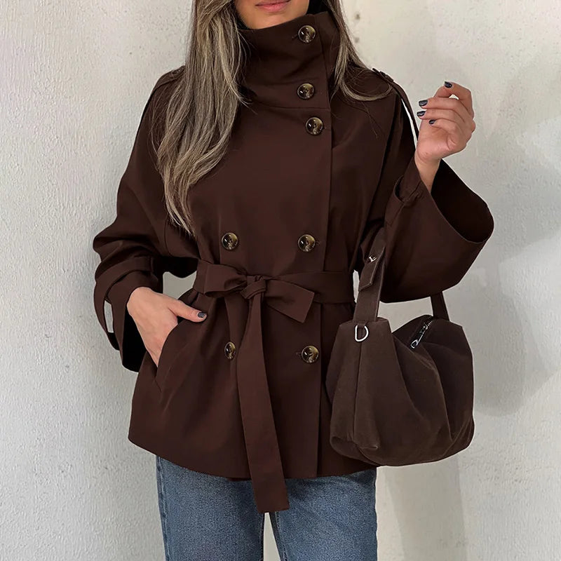 VINTAGE HIGH-NECK DOUBLE-BREASTED TRENCH COAT