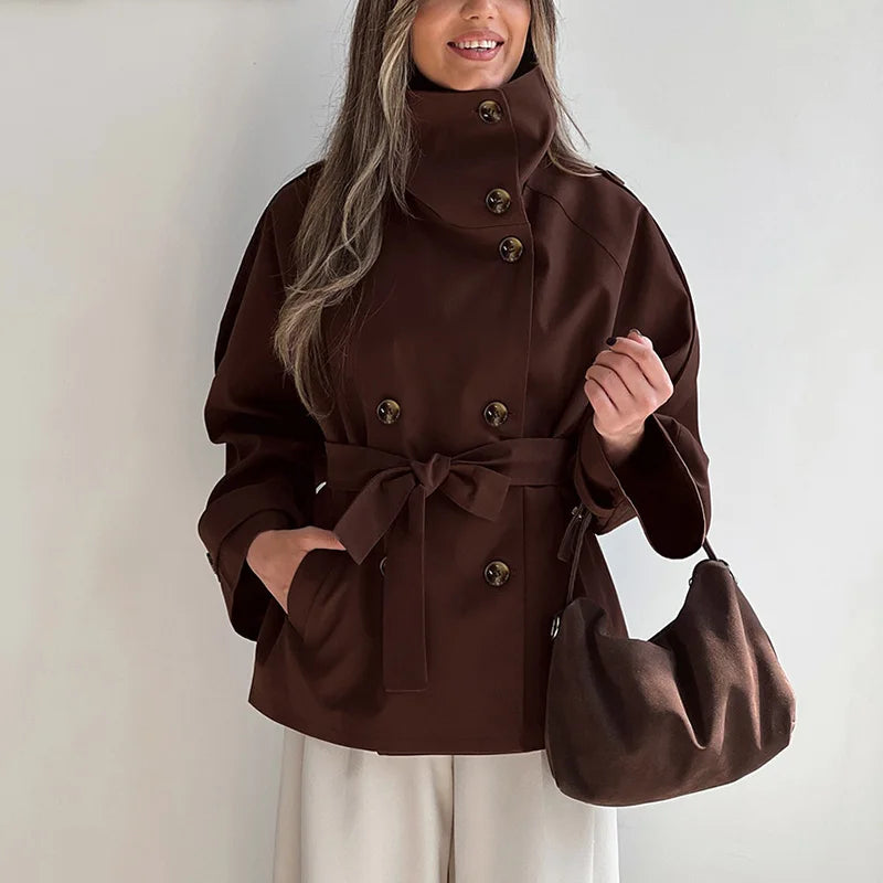 VINTAGE HIGH-NECK DOUBLE-BREASTED TRENCH COAT