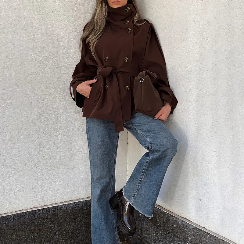 VINTAGE HIGH-NECK DOUBLE-BREASTED TRENCH COAT