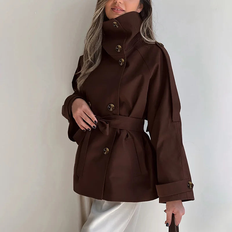 VINTAGE HIGH-NECK DOUBLE-BREASTED TRENCH COAT