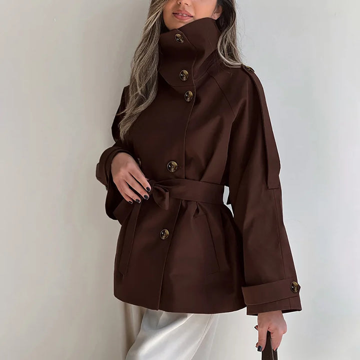 VINTAGE HIGH-NECK DOUBLE-BREASTED TRENCH COAT