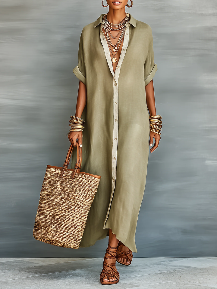 Manelle | Olive Green Maxi Dress with Minimalist Design