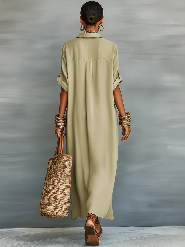 Manelle | Olive Green Maxi Dress with Minimalist Design