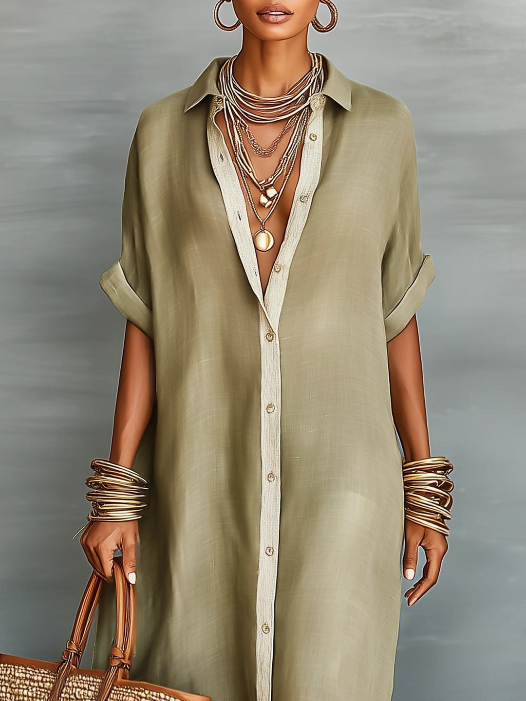 Manelle | Olive Green Maxi Dress with Minimalist Design