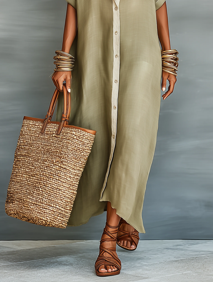 Manelle | Olive Green Maxi Dress with Minimalist Design