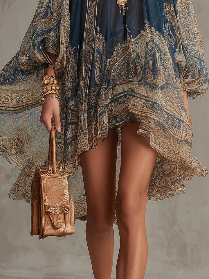 LUCILLE | Navy Baroque Chiffon Mini Dress