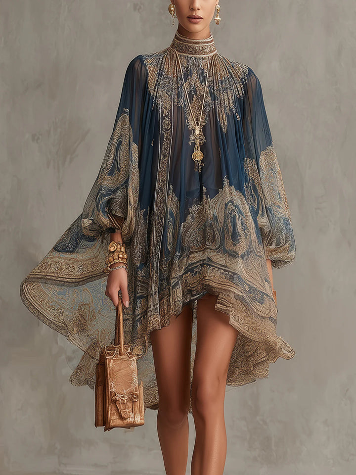 LUCILLE | Navy Baroque Chiffon Mini Dress