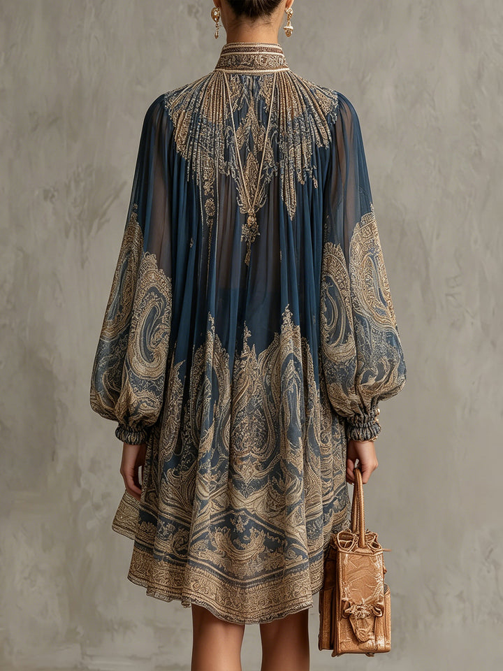 LUCILLE | Navy Baroque Chiffon Mini Dress