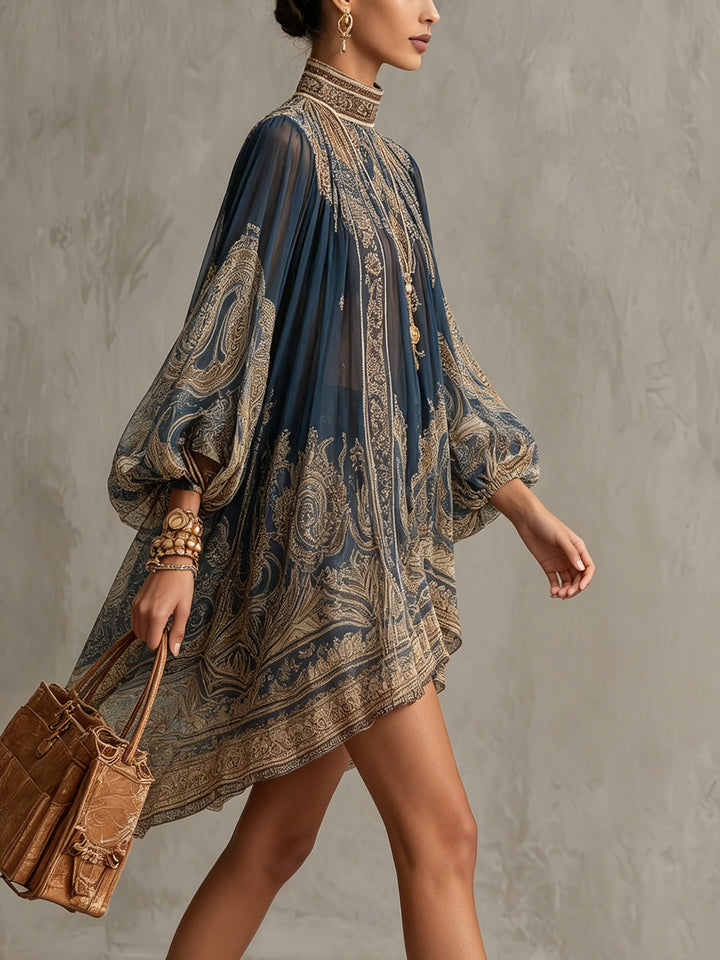 LUCILLE | Navy Baroque Chiffon Mini Dress