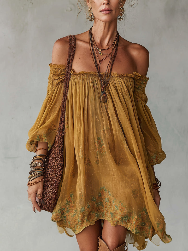 MILA | Yellow Floral Off-Shoulder Mini Dress