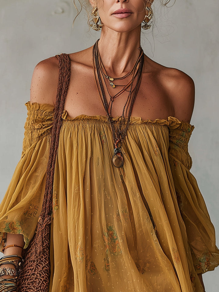 MILA | Yellow Floral Off-Shoulder Mini Dress