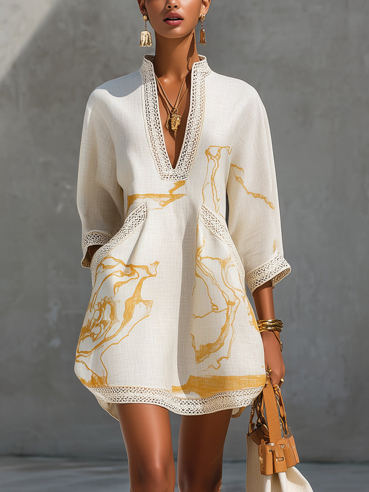 LUNA | Textured Mini Dress with Crochet Lace