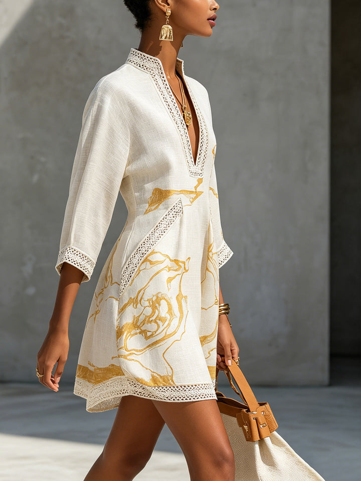 LUNA | Textured Mini Dress with Crochet Lace