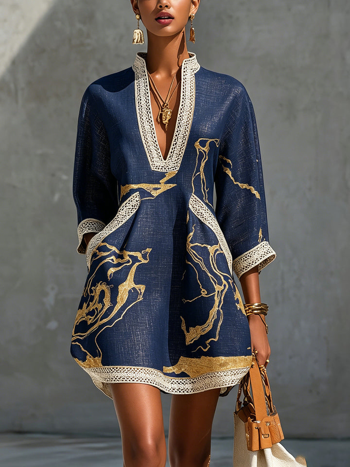 LUNA | Textured Mini Dress with Crochet Lace