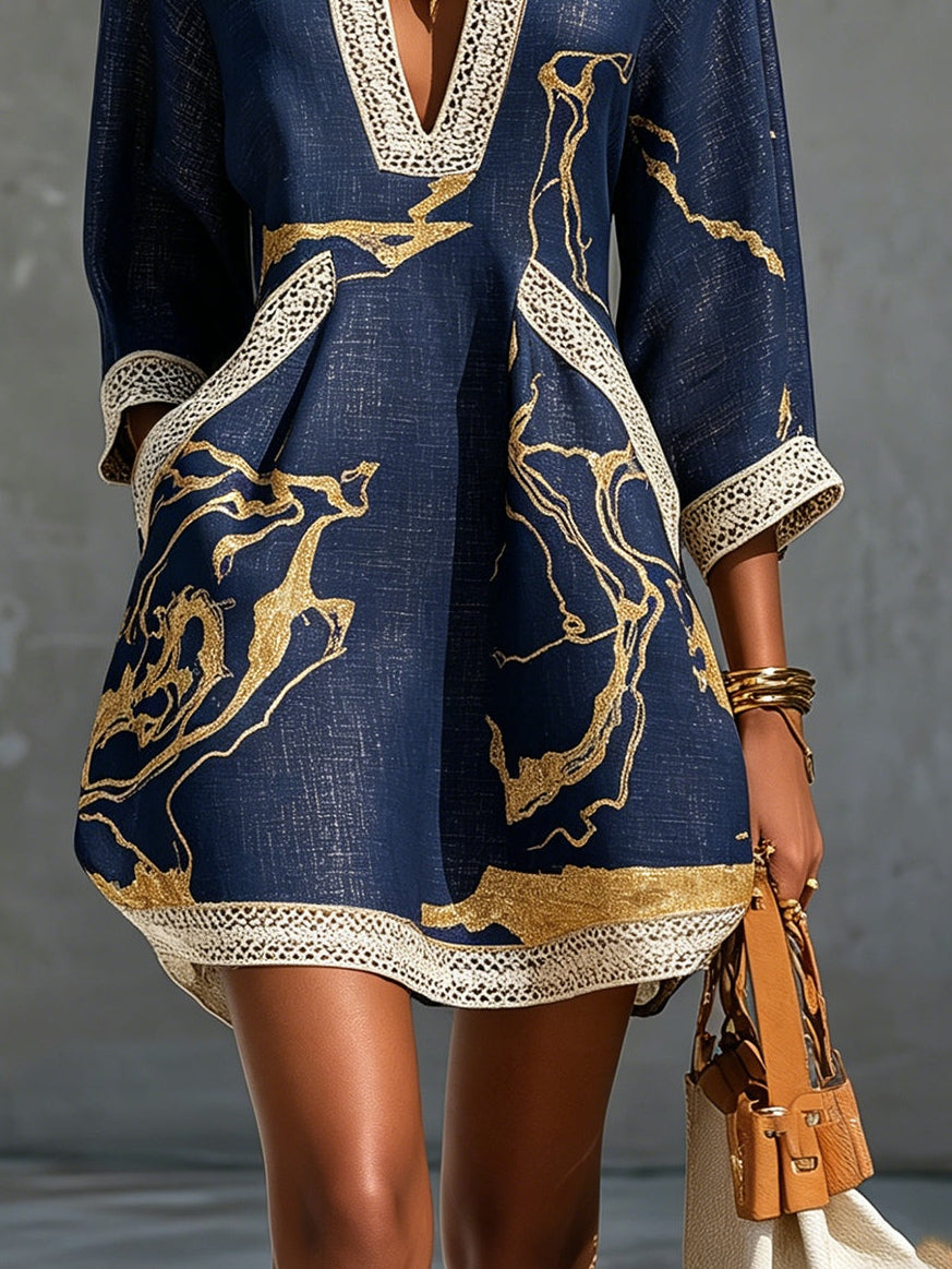 LUNA | Textured Mini Dress with Crochet Lace