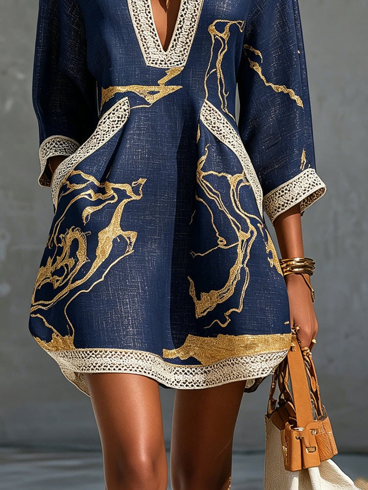 LUNA | Textured Mini Dress with Crochet Lace