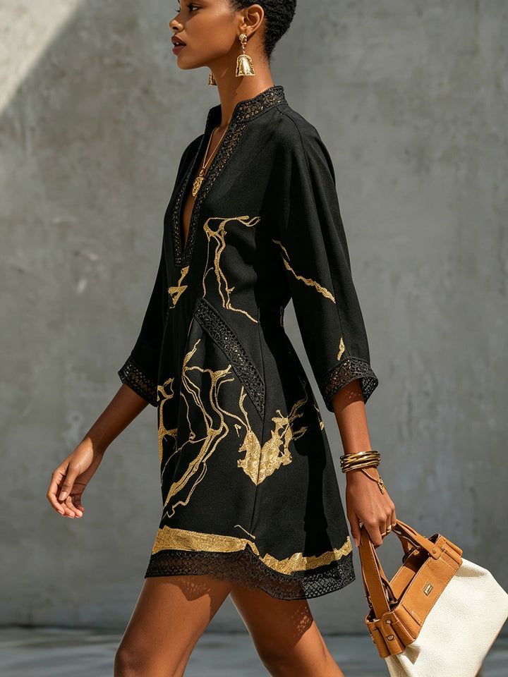 LUNA | Textured Mini Dress with Crochet Lace