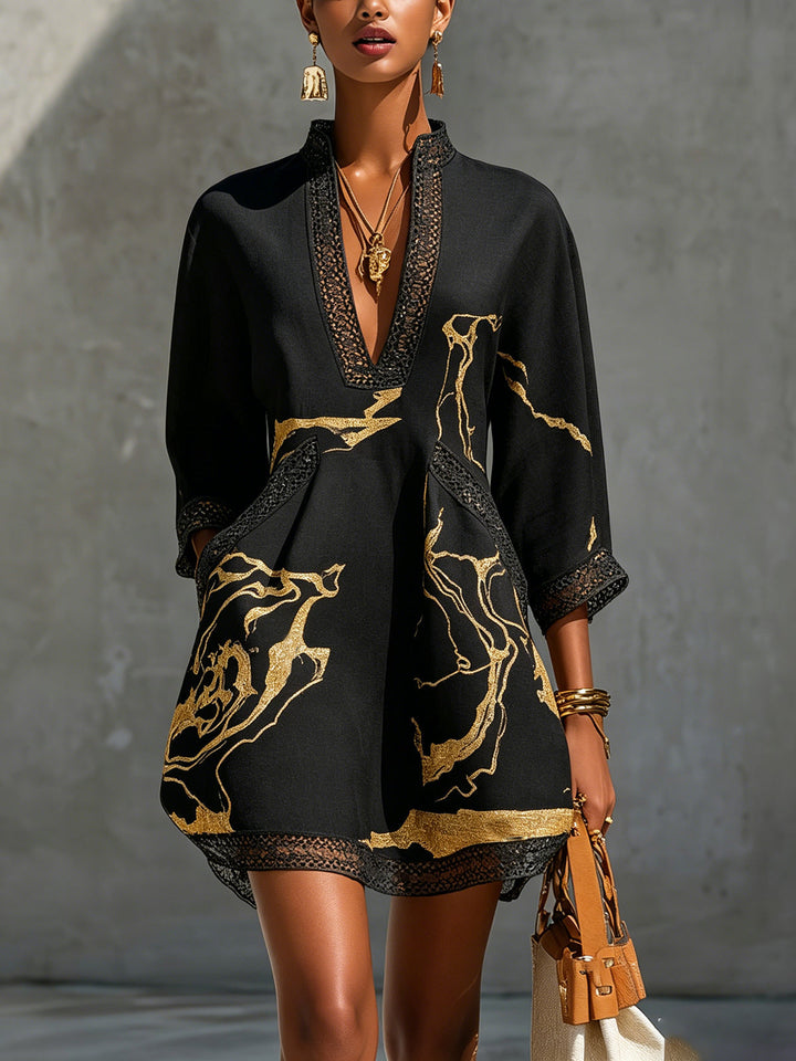 LUNA | Textured Mini Dress with Crochet Lace