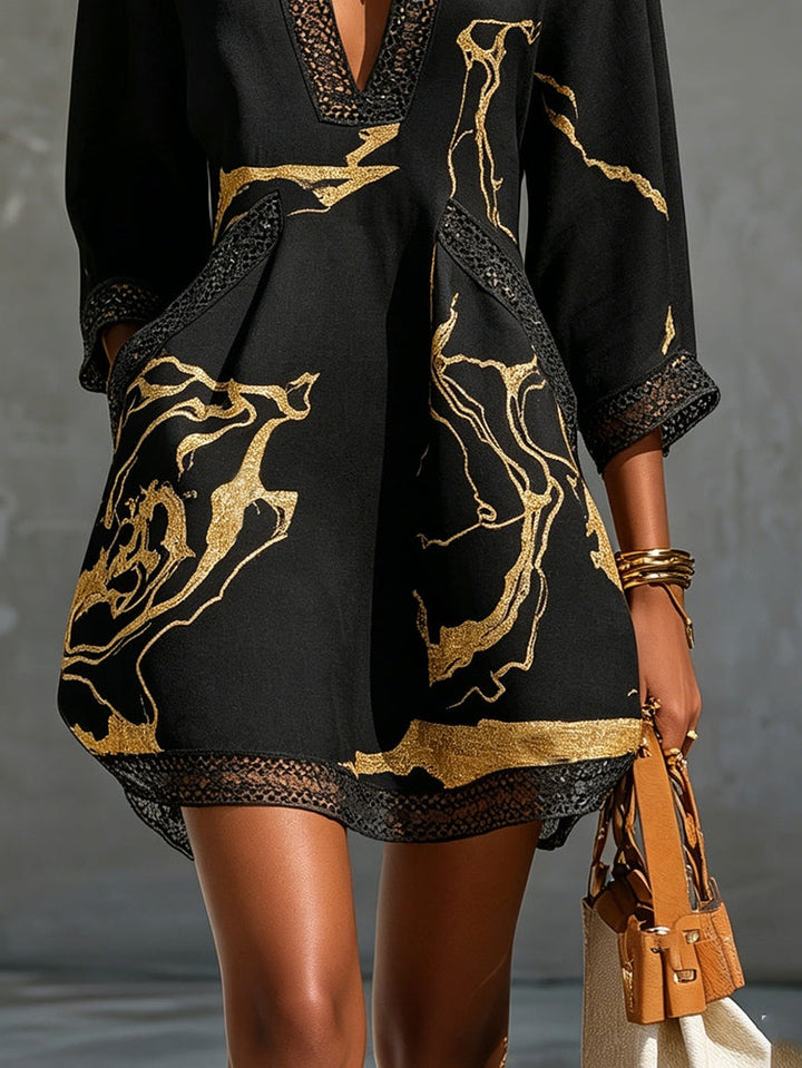 LUNA | Textured Mini Dress with Crochet Lace