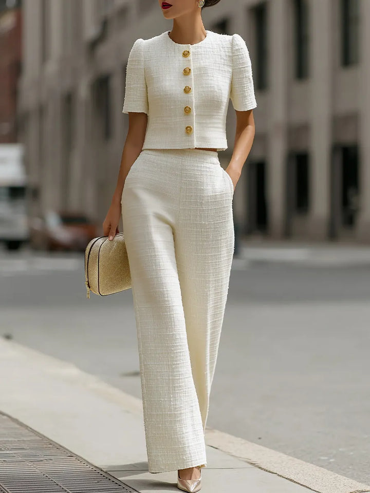 BEATRICE | 2-Piece Tweed Jacket &amp; Wide-Leg Pants Set