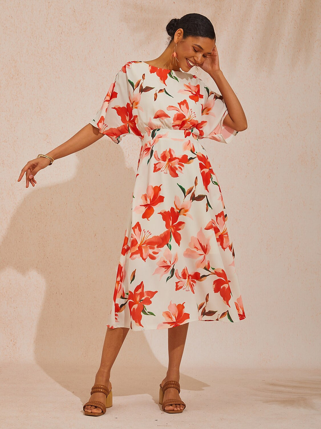 Pink Floral Maxi Dress with Defined Waist