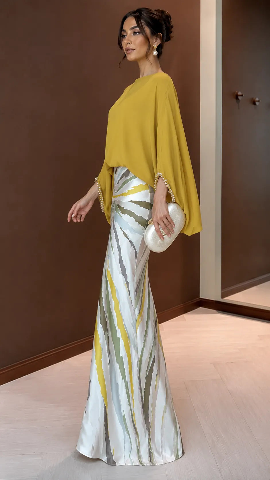 ESTELLE | 2-Piece Batwing Blouse &amp; Satin Mermaid Skirt Set