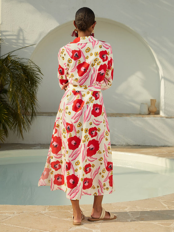 SANTORINI | Floral Maxi Shirt Dress with Button-Down Front