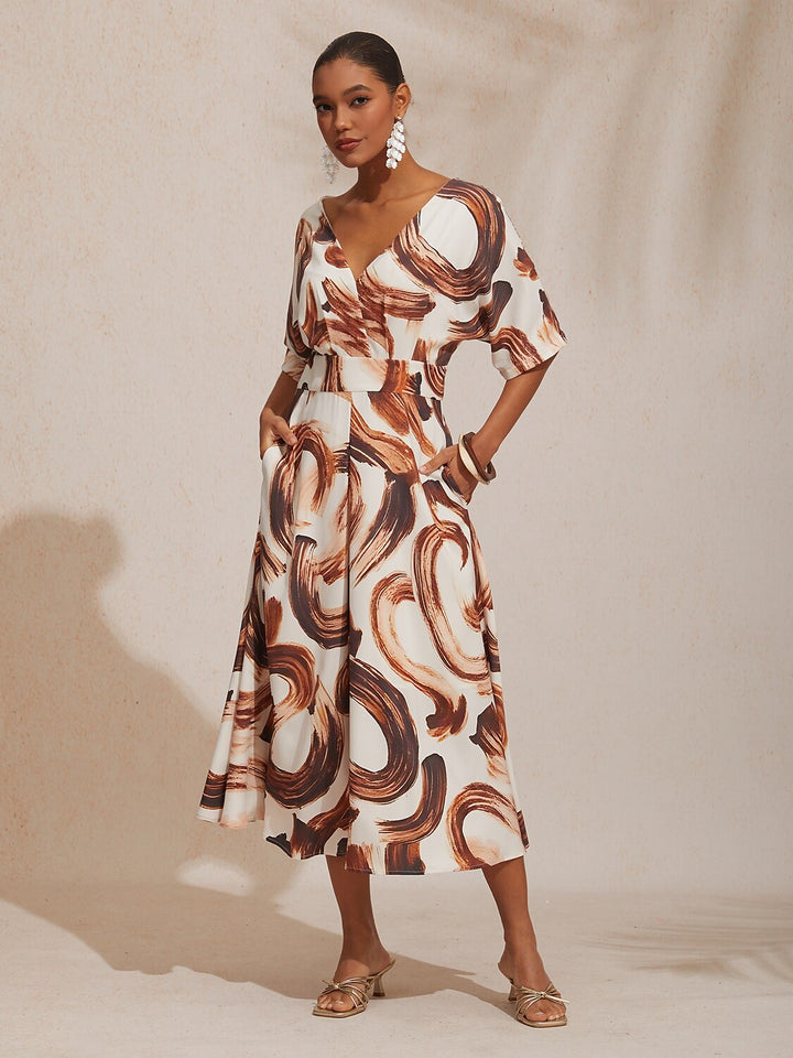 MARIELLA | Abstract Print Satin Maxi Dress