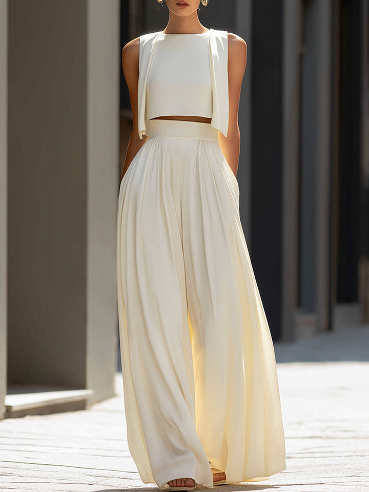 ELIANA | 2-Piece Cropped Overlay Top &amp; Wide-Leg Pants Set