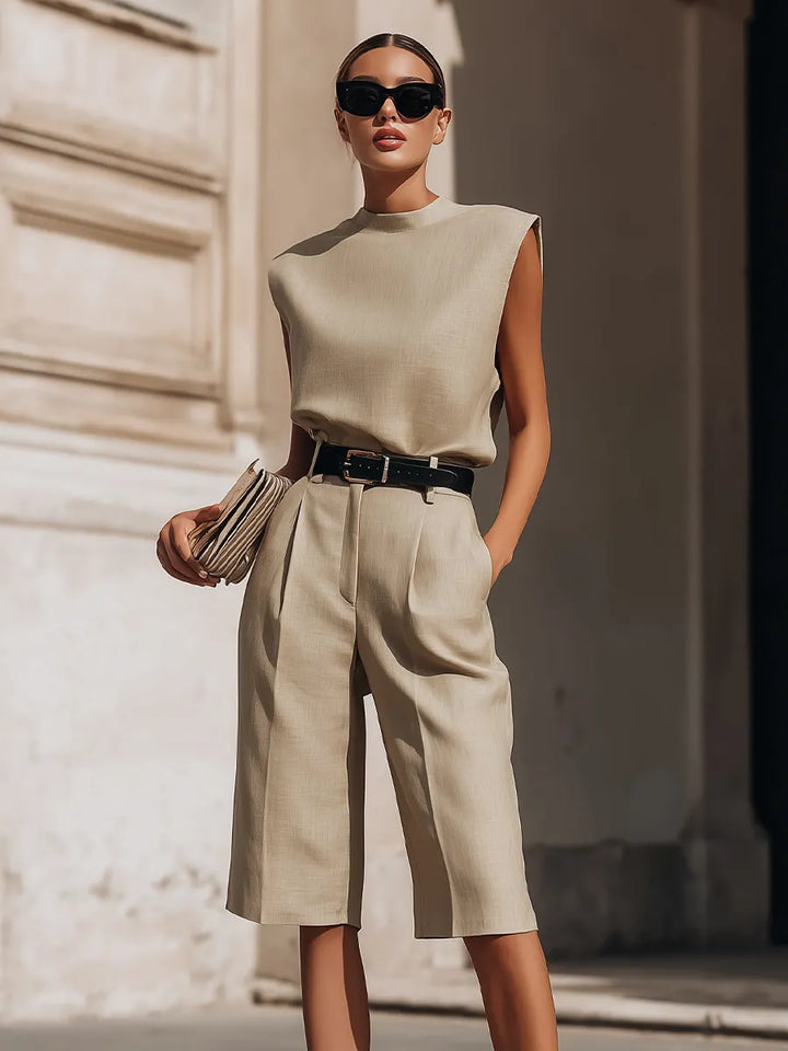 CLARISSE | 2-Piece Structured Top &amp; Tailored Bermuda Shorts Set