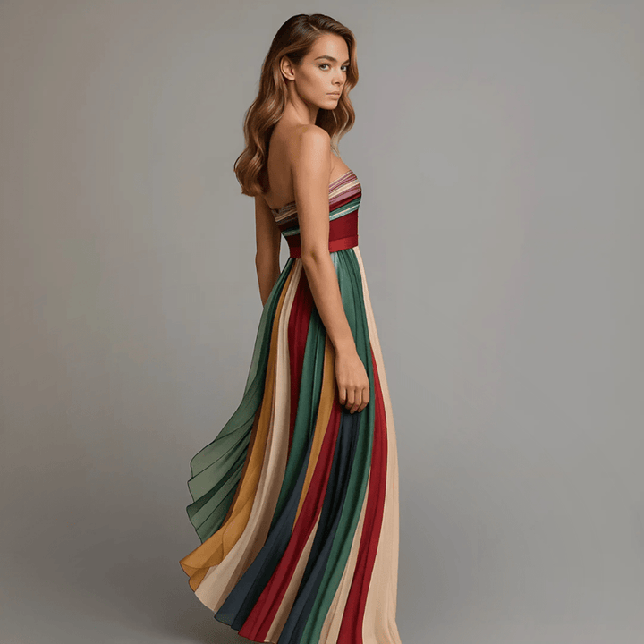 NILIANZA | Colorful Strapless Maxi Dress with Defined Waist