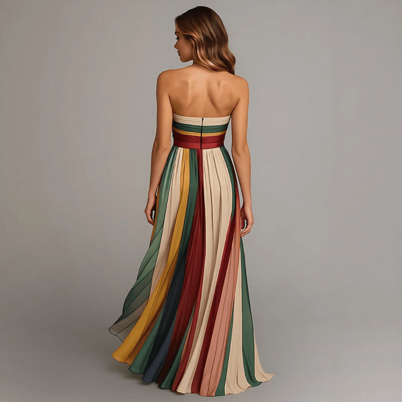 NILIANZA | Colorful Strapless Maxi Dress with Defined Waist