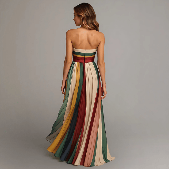 NILIANZA | Colorful Strapless Maxi Dress with Defined Waist