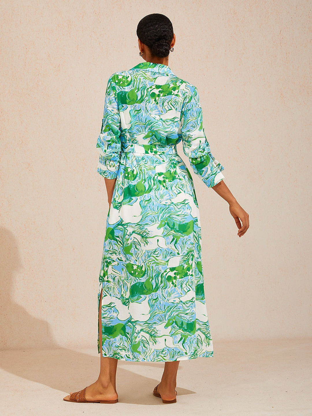 SANTORINI | Floral Maxi Shirt Dress with Button-Down Front