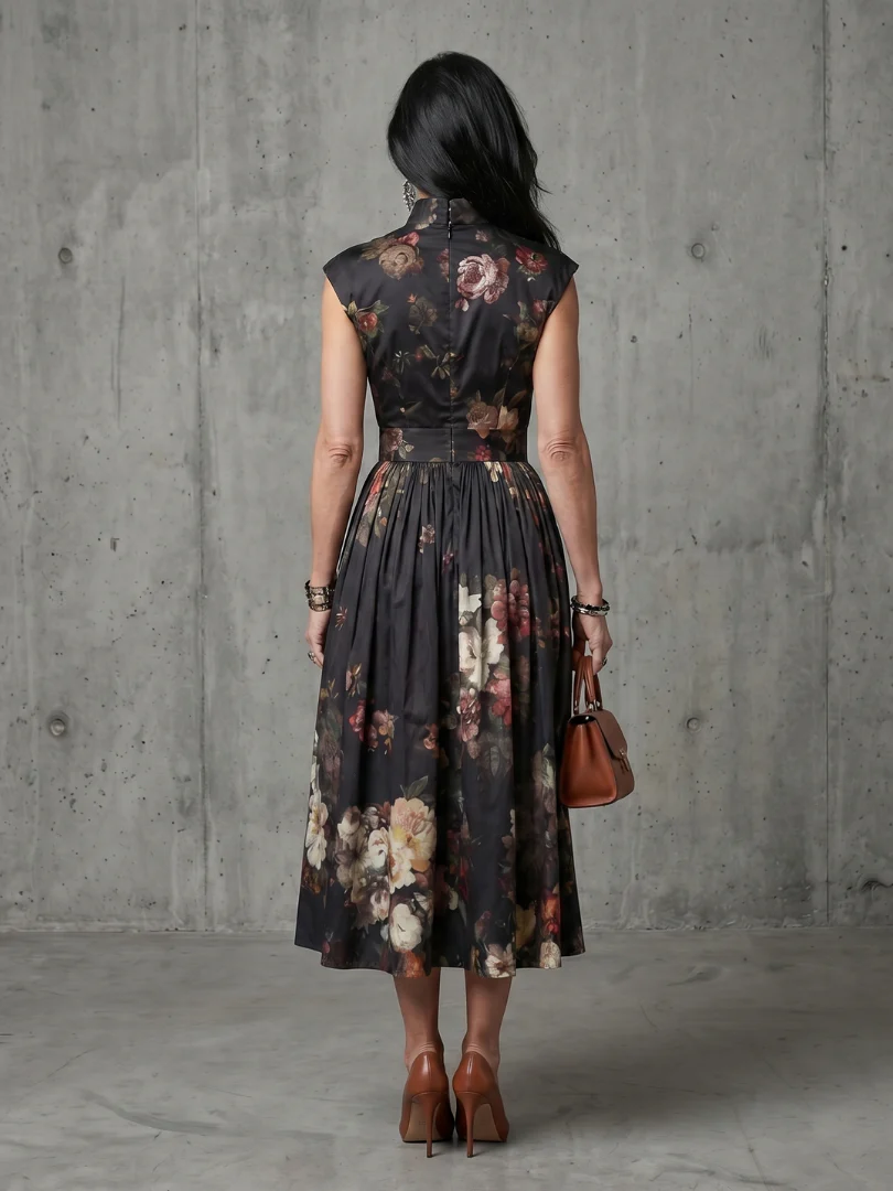GRETA | High-Neck Midi Dress - Flattering Fit