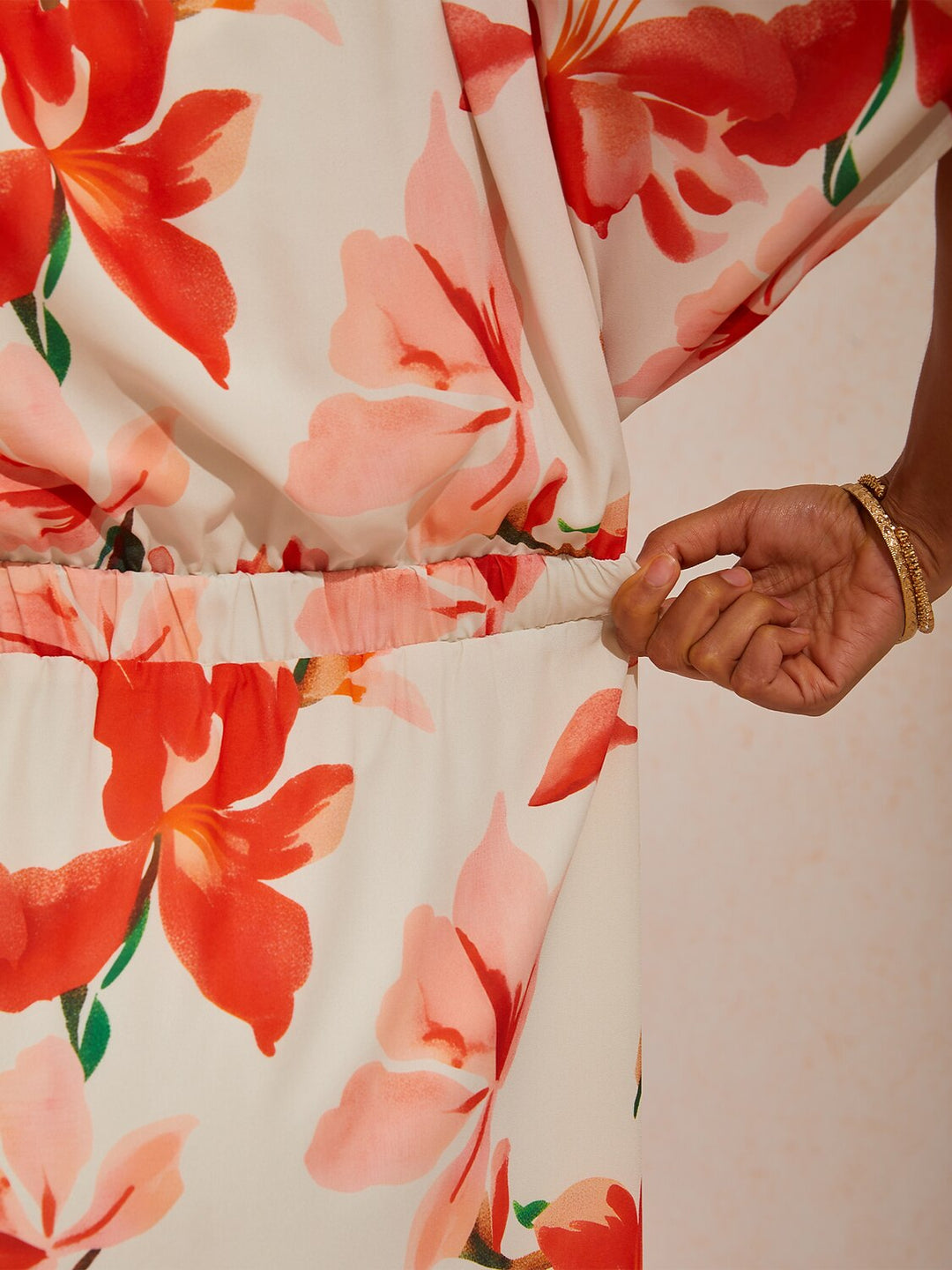 Pink Floral Maxi Dress with Defined Waist