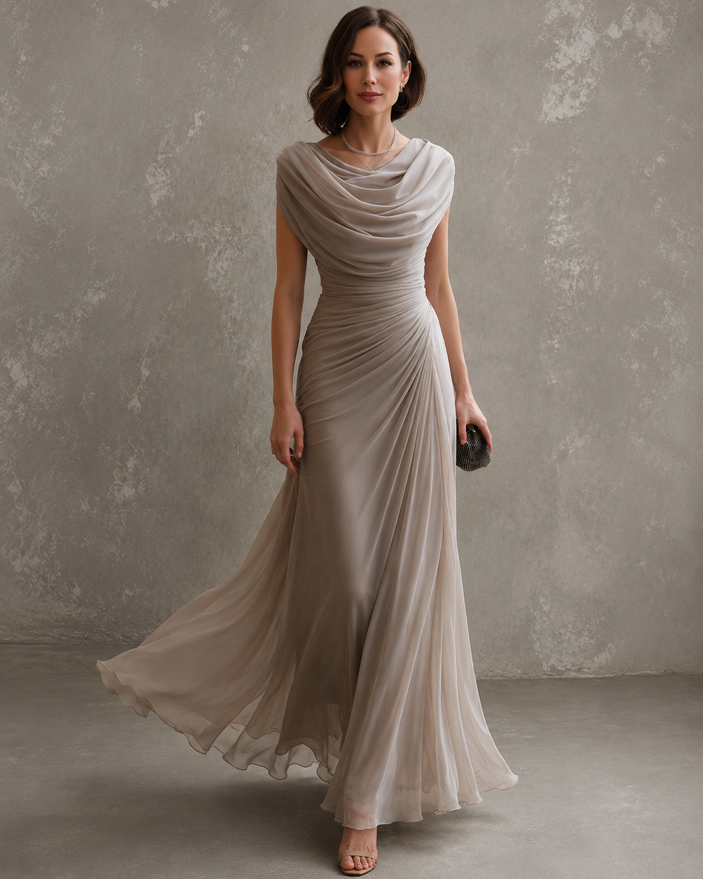 LUCIENNE™ | DRAPED COWL-NECK MAXI DRESS