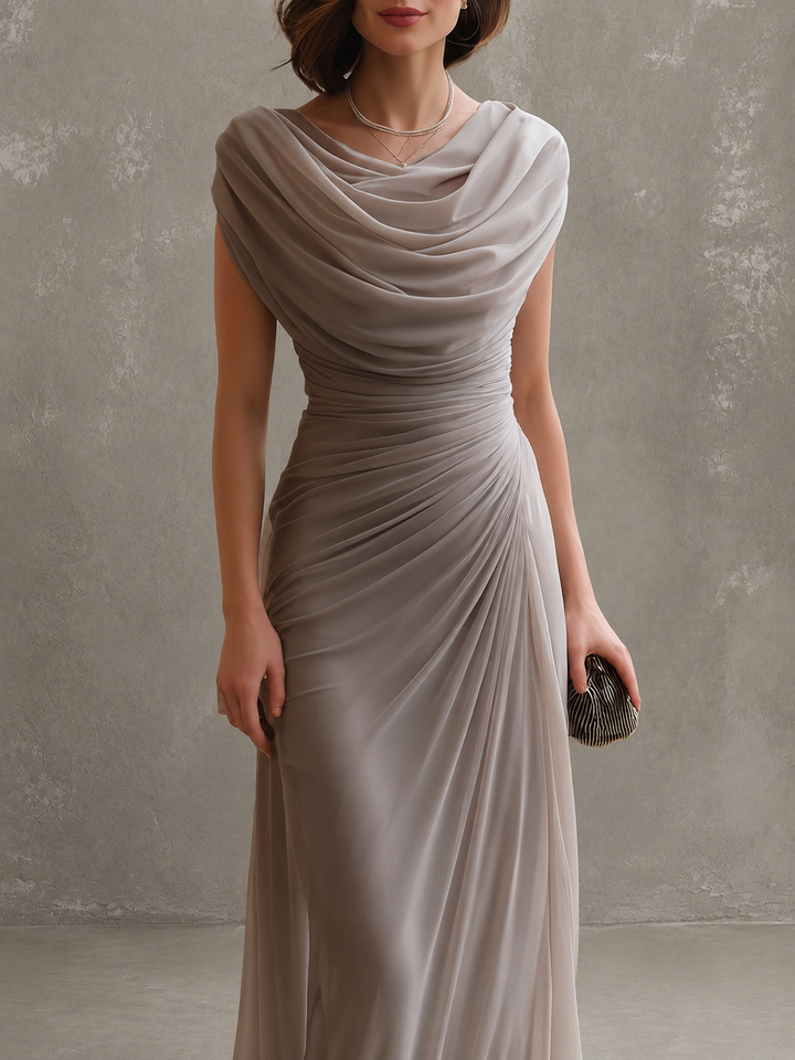 LUCIENNE™ | DRAPED COWL-NECK MAXI DRESS