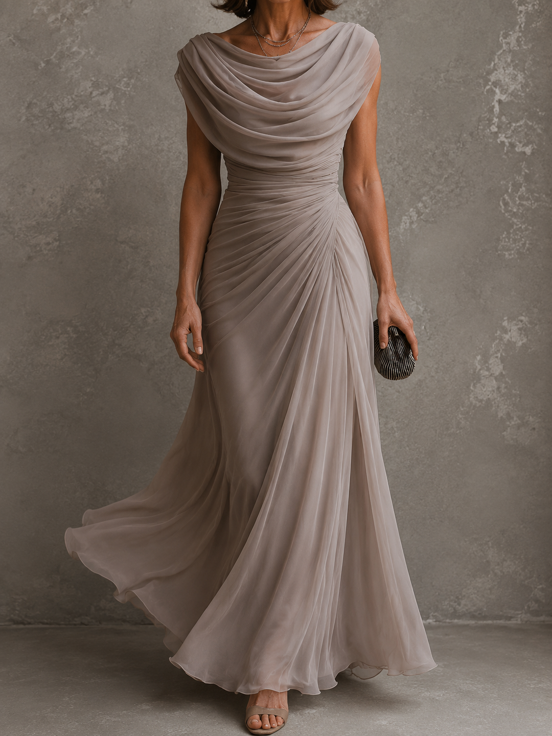 LUCIENNE™ | DRAPED COWL-NECK MAXI DRESS