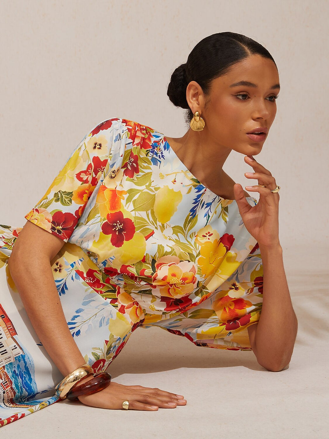 Pink Floral Maxi Dress with Defined Waist