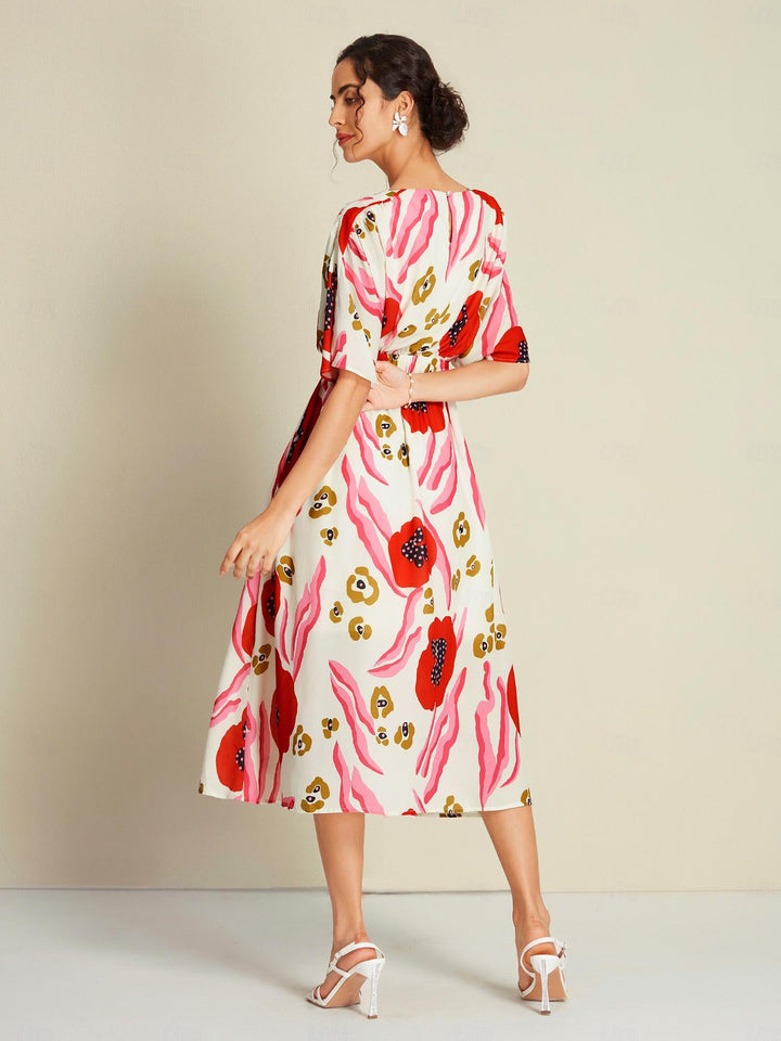 Pink Floral Maxi Dress with Defined Waist