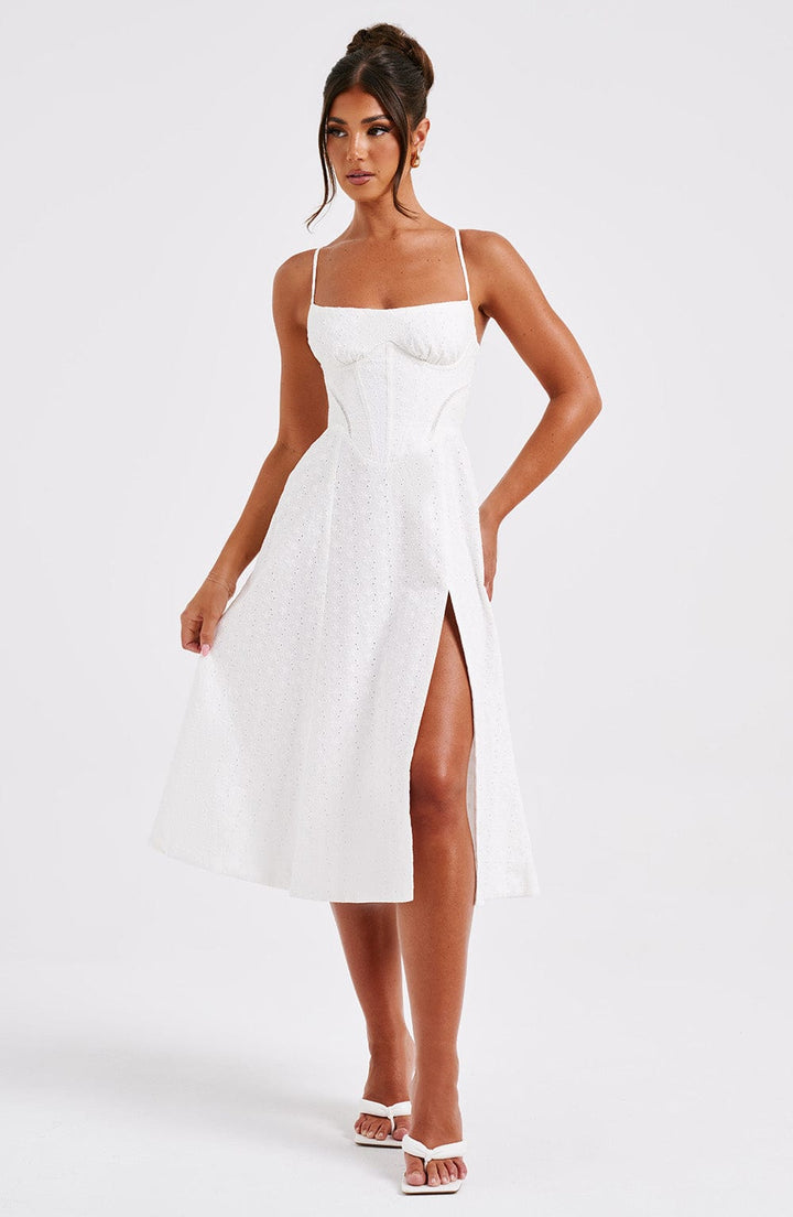 LUANNA | Ecru Midi Dress with Flattering Fit