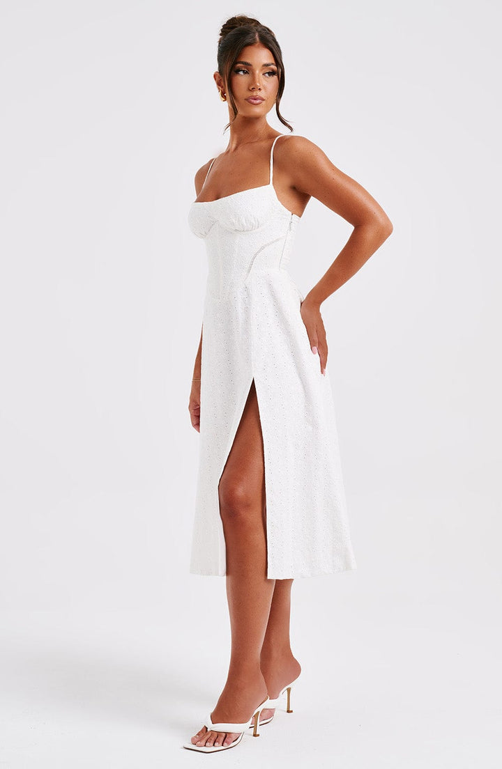 LUANNA | Ecru Midi Dress with Flattering Fit
