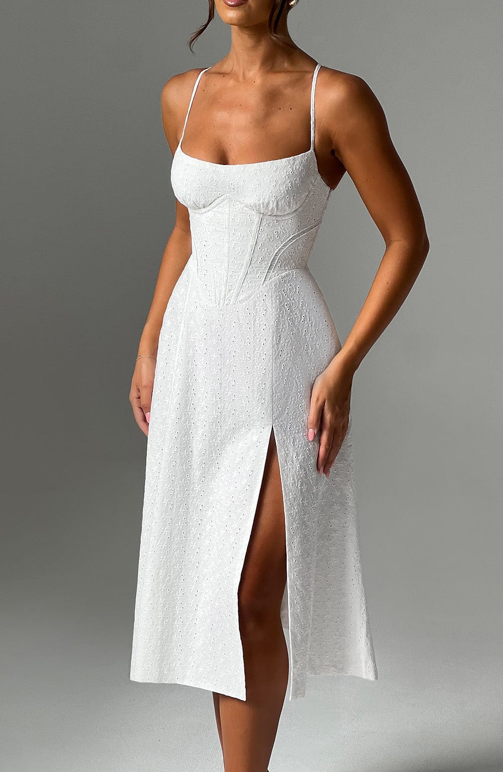 LUANNA | Ecru Midi Dress with Flattering Fit