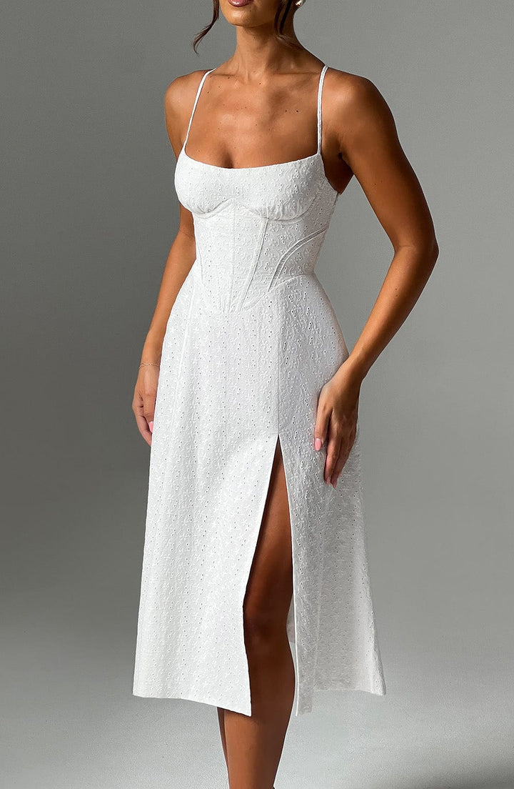 LUANNA | Ecru Midi Dress with Flattering Fit